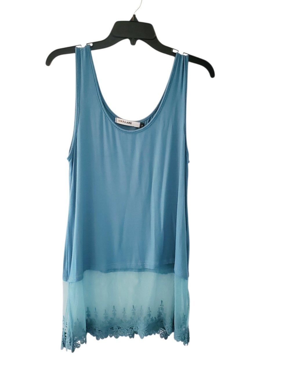 Origami Tank Extender Teal Layered Lace-Hem Size Large